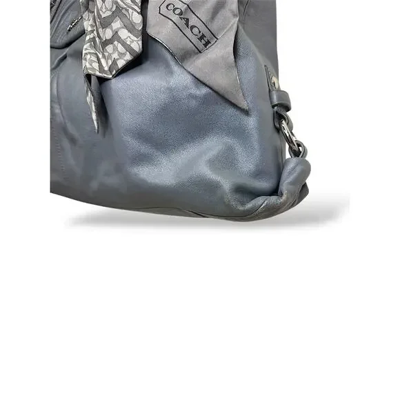 Coach Ashley Ruched Leather Satchel Gray Chain Shoulder Bag - Picture 6 of 15